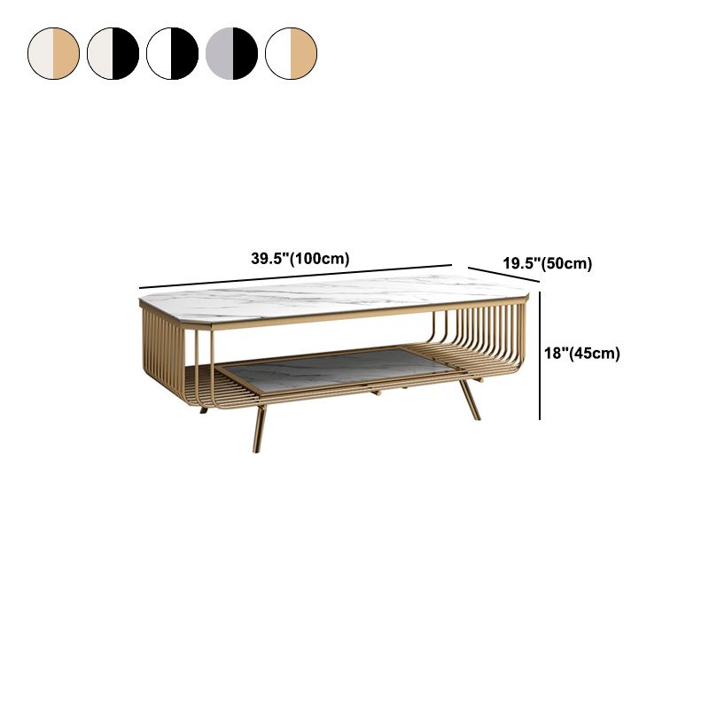 17.7" H Glam Rectangle Slate Coffee Table Iron 4 Legs Cocktail Table with Shelf