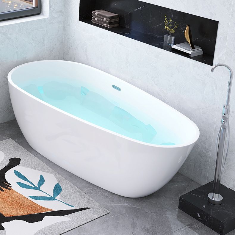 White Freestanding Bath  Acrylic Soaking Oval Modern Bathtub