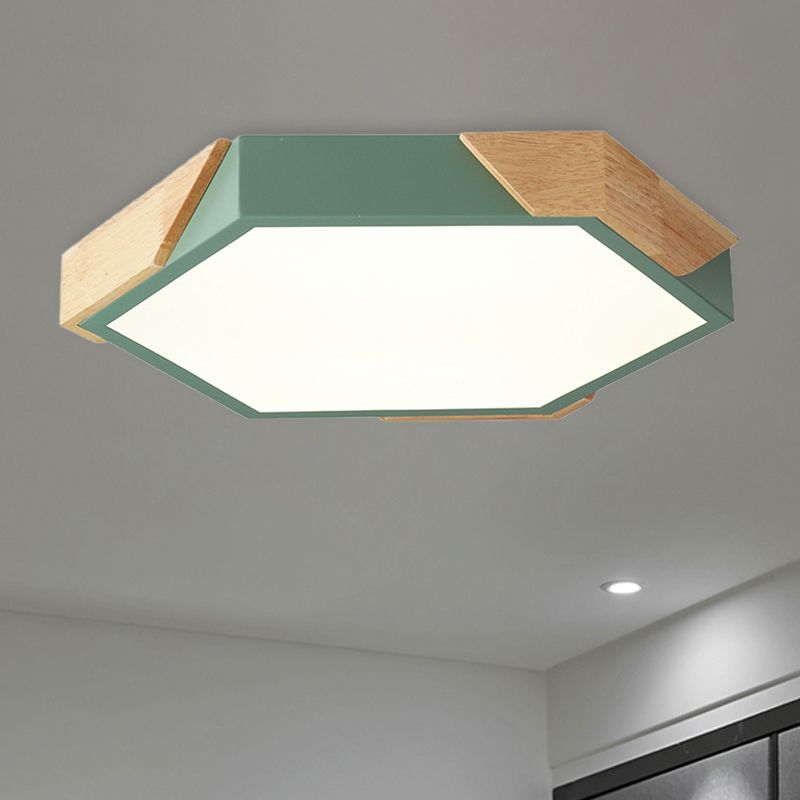 Slim Panel Hexagon Plafond Licht Macaron Loft Acryl LED Groen/Pink/wit/Geel Flush Mount Light in Warm Licht voor Kindergarten