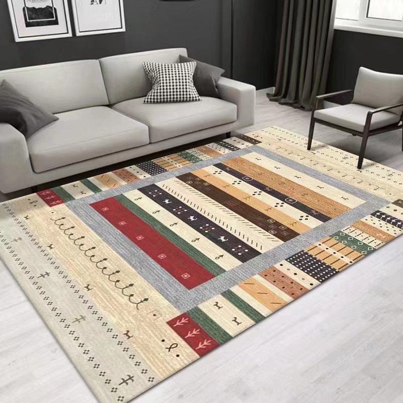 Beige Morocco Rug Polyester Graphic Rug Stain Resistant Rug for Living Room