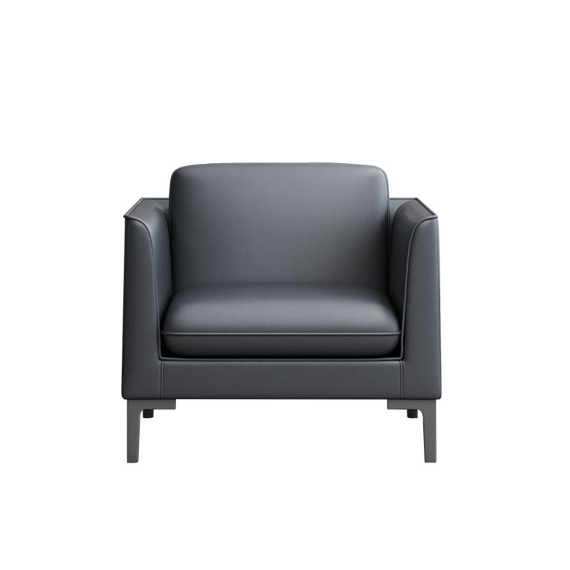 Glam Black Cushions Square Arm Genuine Leather Stationary Sofa