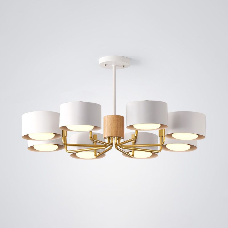 8 têtes salon lustre moderniste gris / vert / blanc finition pendentielle radiale avec ombre en fer à tambour