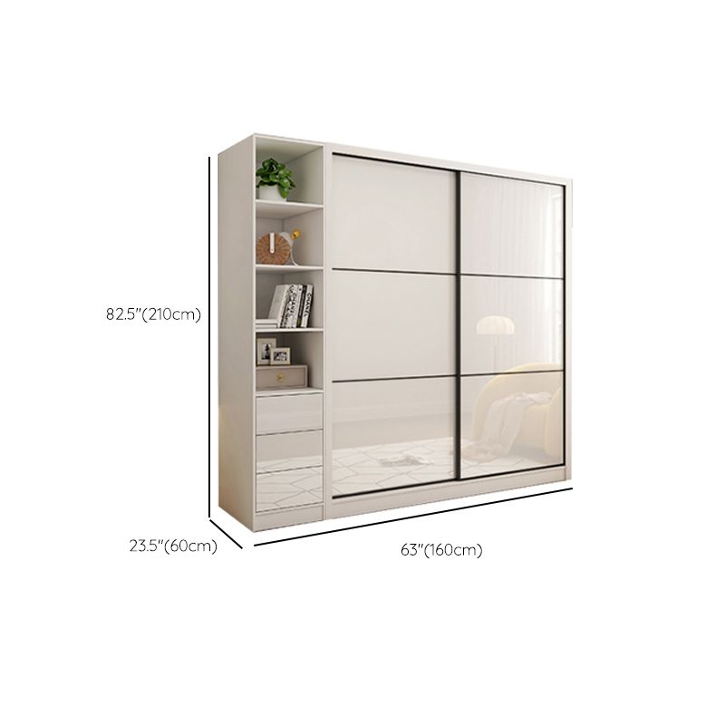 Sliding Wardrobe Closet with Shelves White Wooden Wardrobe Armoire
