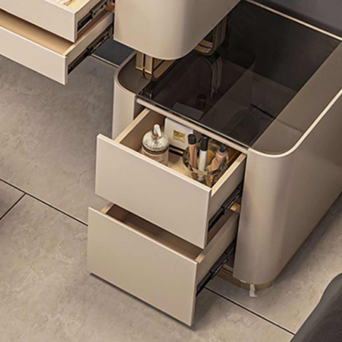 Luxurious Wood and Metal Make-up Vanity 5 Drawers & Lighted Mirror Dressing Table