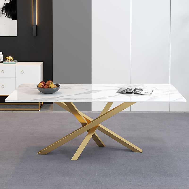 Luxury Sintered Stone Top Dining Table Rectangle Table with Metal Pedestal
