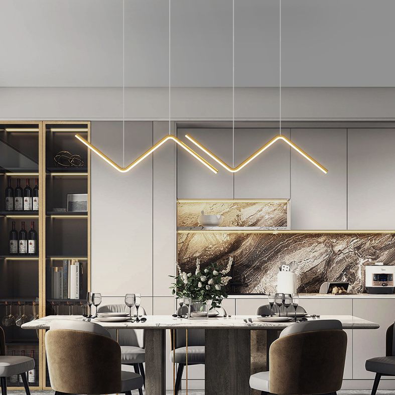 Modern Minimalist Style Linear Island Light Fixture Metal Pendant Light