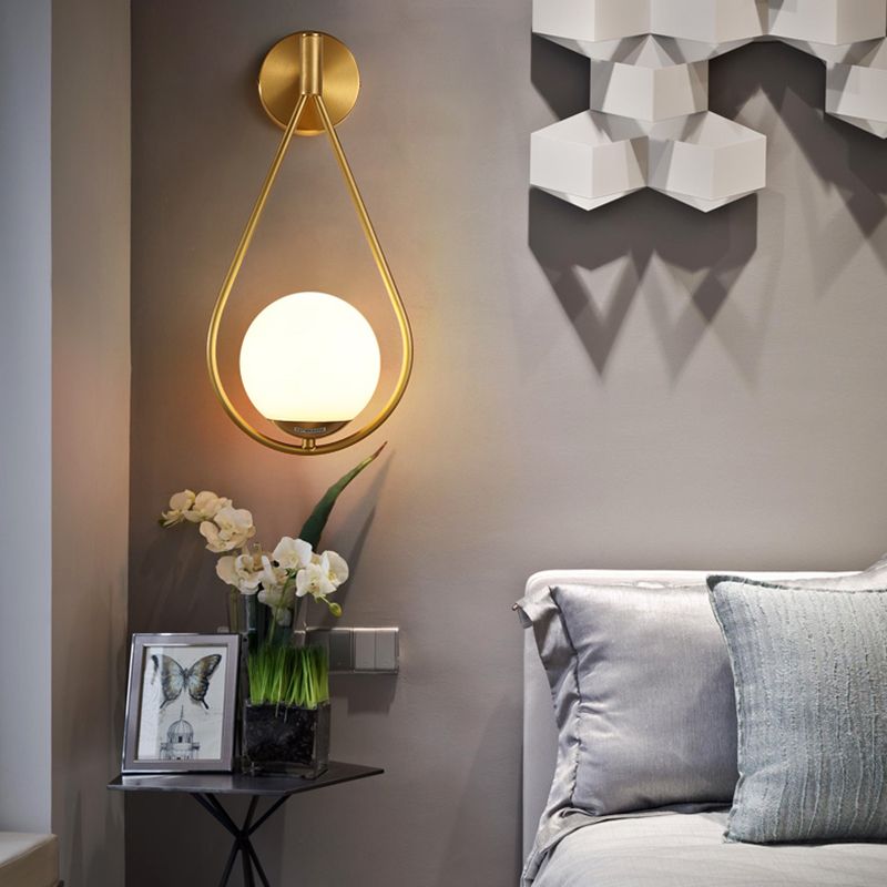 Ball Shaped Bedroom Wall Sconce Lighting Glass Simplicity Style Sconce Light Fixture in Gold