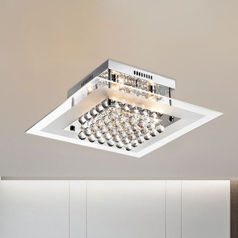Cromado 5 cabezas iluminación semi montura moderna cristal transparente orbes cuadrados lámpara de techo