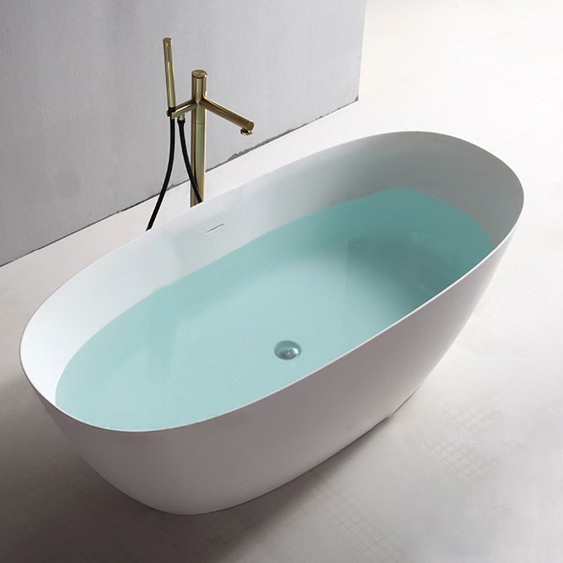 Contemporary White Bath Tub with Overflow Trim Oval Soaking Tub for Home