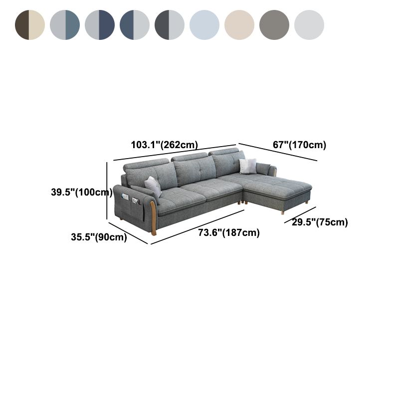 Faux Leather and Linen Pillow Top Arm L-Shape Furniture Sectionals
