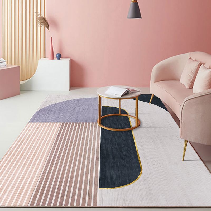 Modern Living Room Rug Multi Colored Geometric Print Area Carpet Cotton Blend Non-Slip Rug