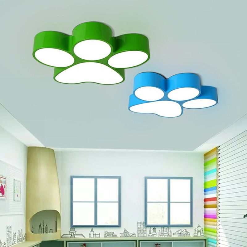 Creative Dog Paw Flush Mount Metal Kids Bedroom LED Ceiling Lighting in Red/Yellow/Blue, 18"/23.5" Width