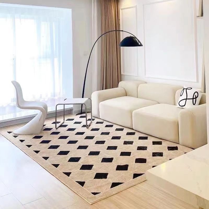 Black Lozenge Rug Polyester Modern Rug Washable Rug for Home Decor