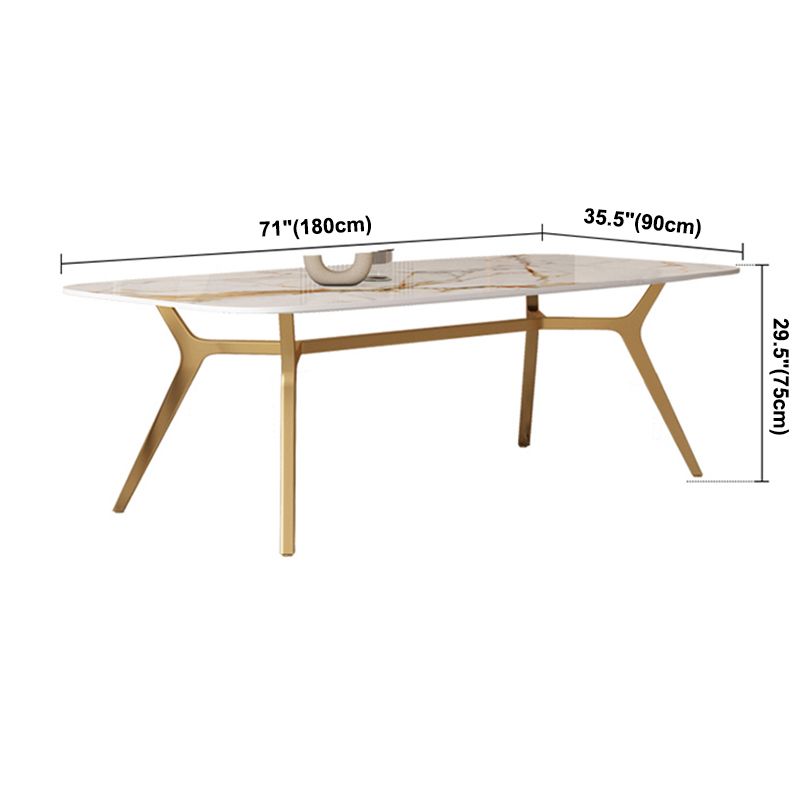 Sintered Stone Top Dining Table Rectangle Table with Metal Gold Base and 4 Legs