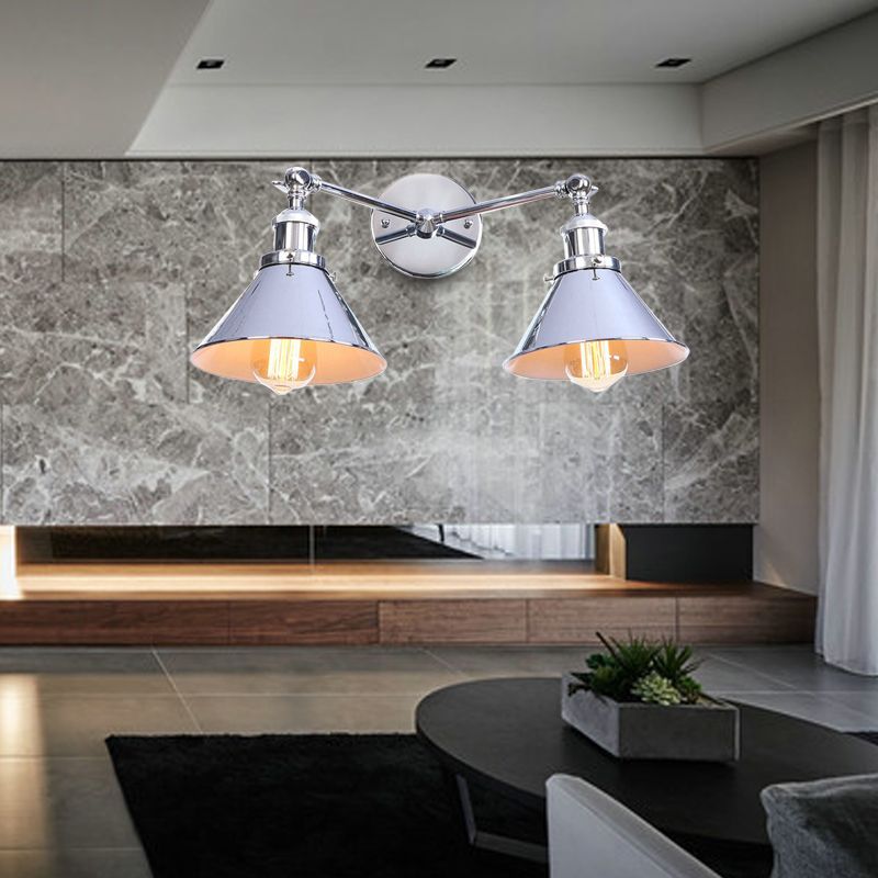 Tire d'ombrage effilée Mur mural Fixture industriel vintage 2 têtes Moup de serrage de la ferme Lumière en noir / laiton