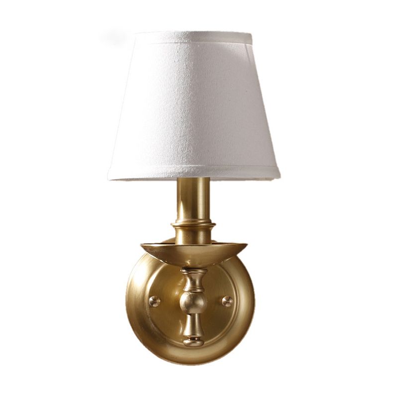 Gold 1 Bulb Wall Mount Light Traditional Fabric Tapered Shade Wall Lamp Fixture for Bedroom