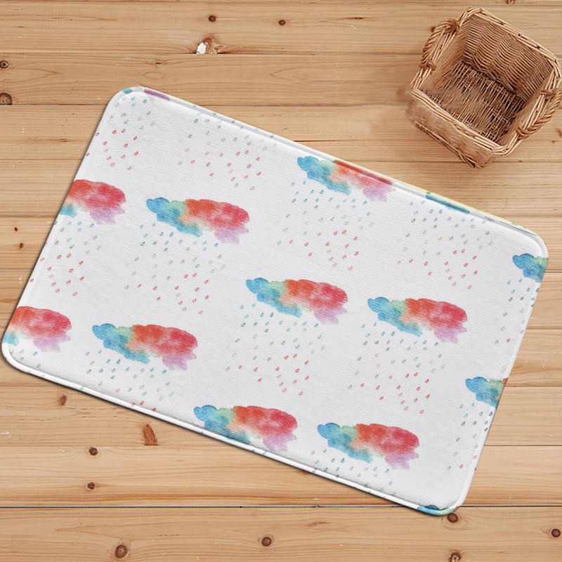 White and Grey Nursery Rug Kids Fairy Tales Cloud Rainy Pattern Area Rug Polyester Machine Washable Carpet