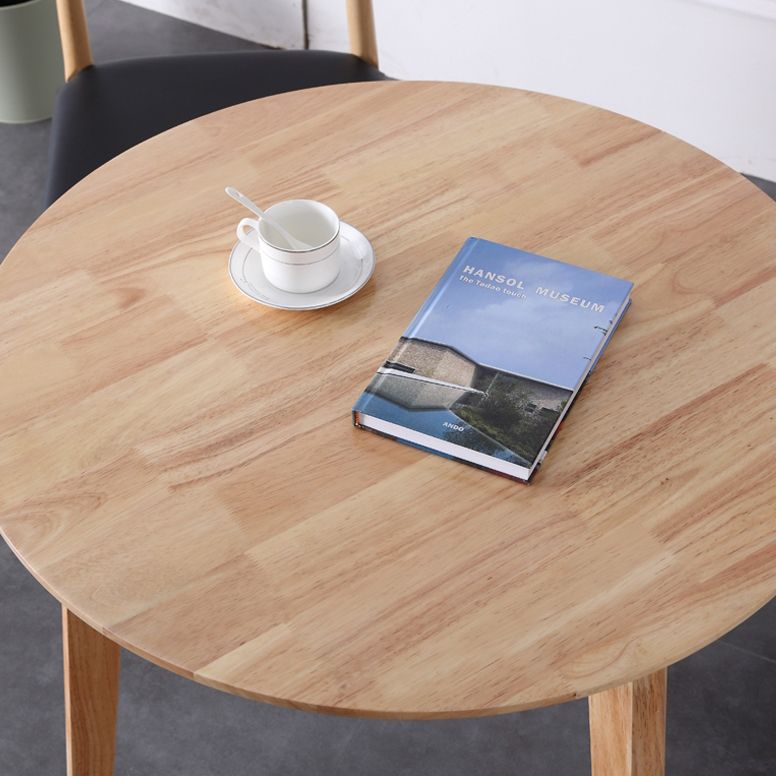 Round Shape 4 Legs Modern Dining Table Wood Color Fixed Table of Solid Wood