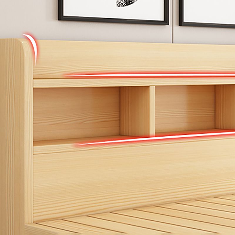 Modern Platform Bed 35.43" High Solid Wood Bed Frame with Shelves