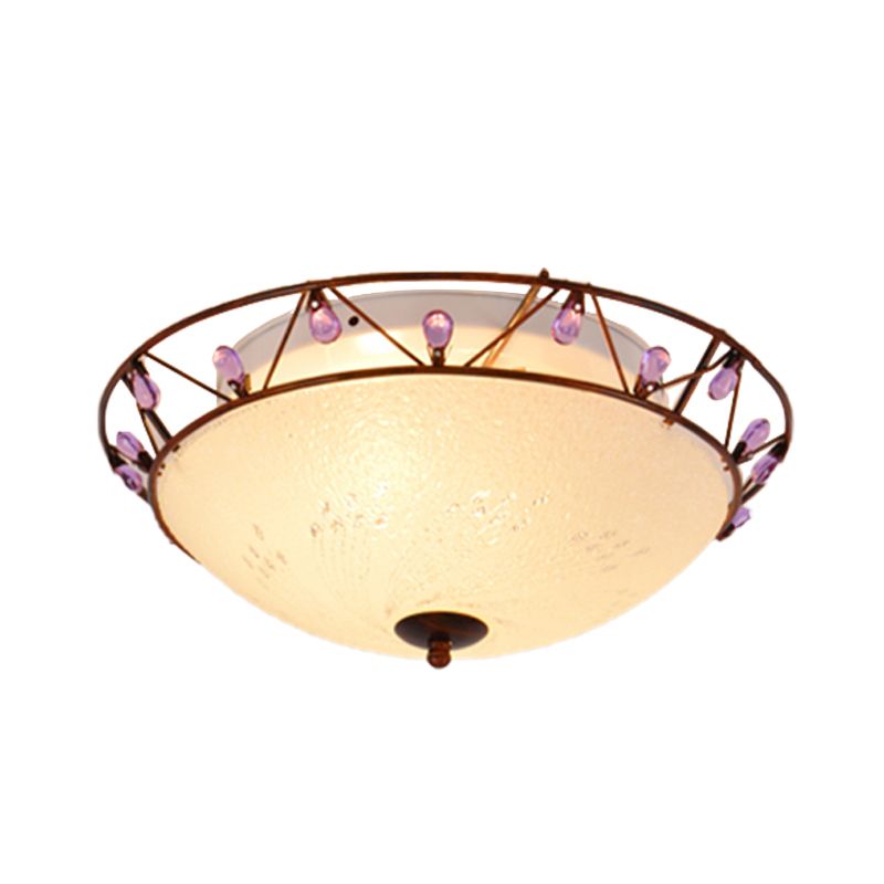 2 Lights Ceiling Light Classic Bowl Frosted Glass Flush Mount Lighting in Pink/Purple for Living Room
