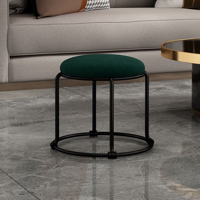 Contemporary Ottoman Fabric Upholstered Metal Frame Solid Color Round Ottoman