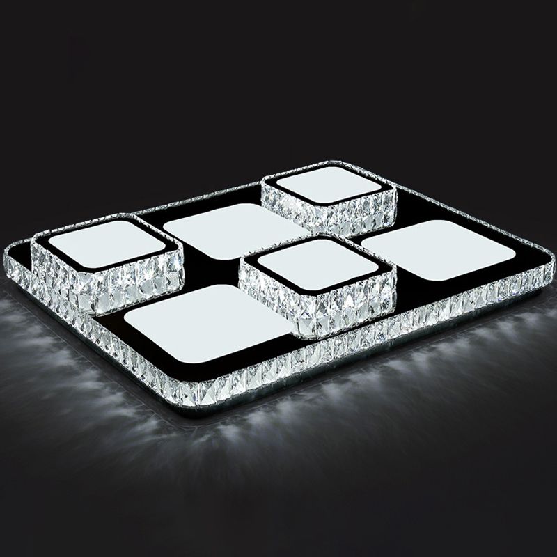 Rettangolare Soffitto Montato Lampada Contemporary Crystal Family Room LED Flush Light in Chrome