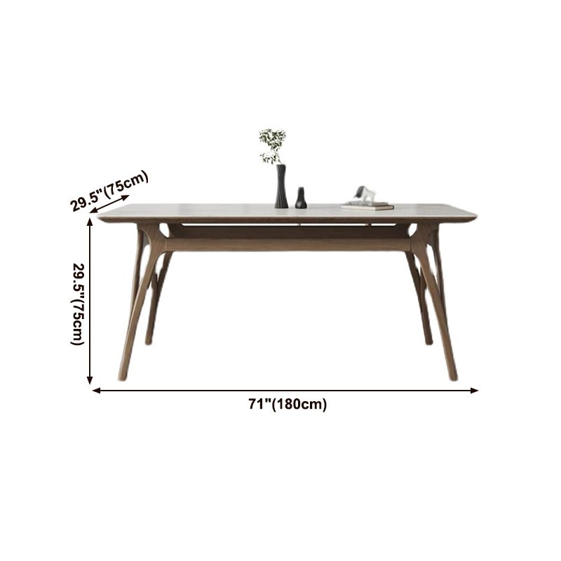 Mesa de comedor rectangular de piedra sinterizada Tapa de piedra blanca con base de madera y 4 patas