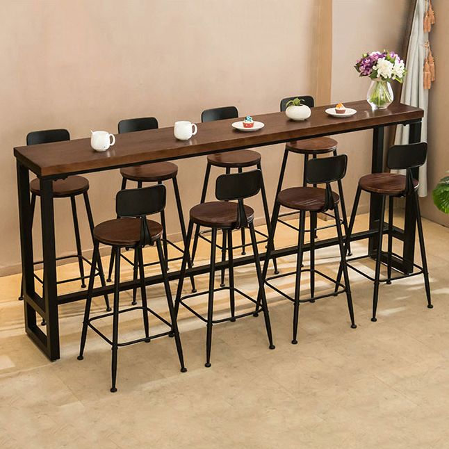 Modern Rectangle Solid Wood Bar Table Set 1/5/9 Pieces Counter Table with Black Stools