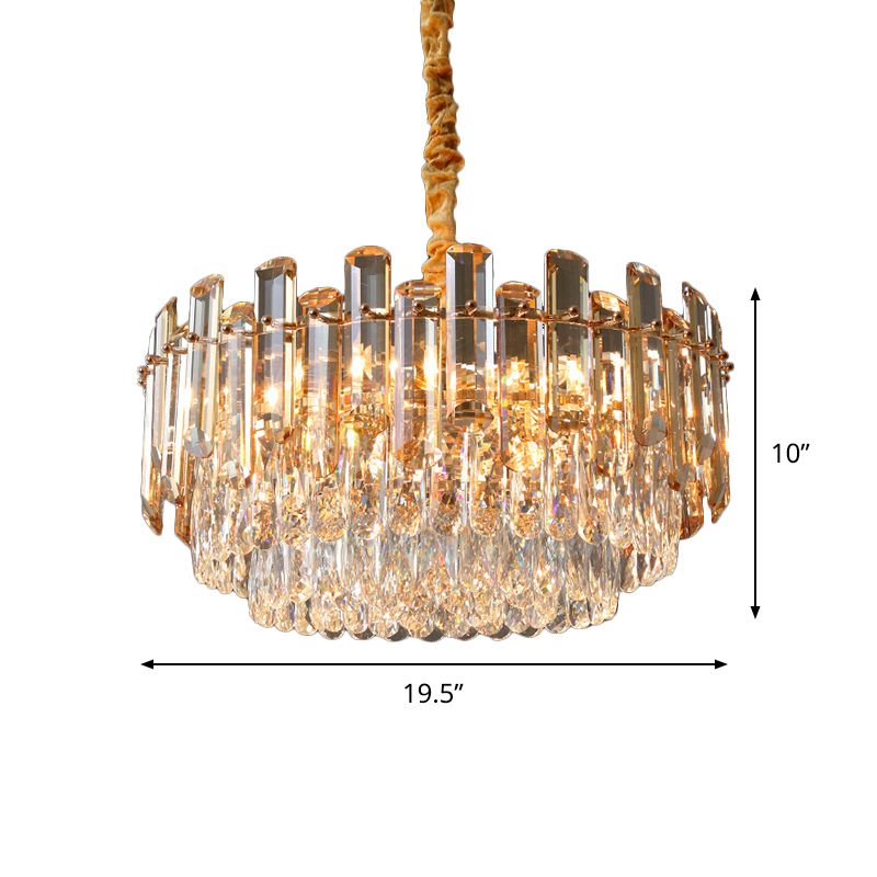9 Bulbs Round Pendant Chandelier Modern Gold Finish Cut Crystal Suspension Light for Living Room