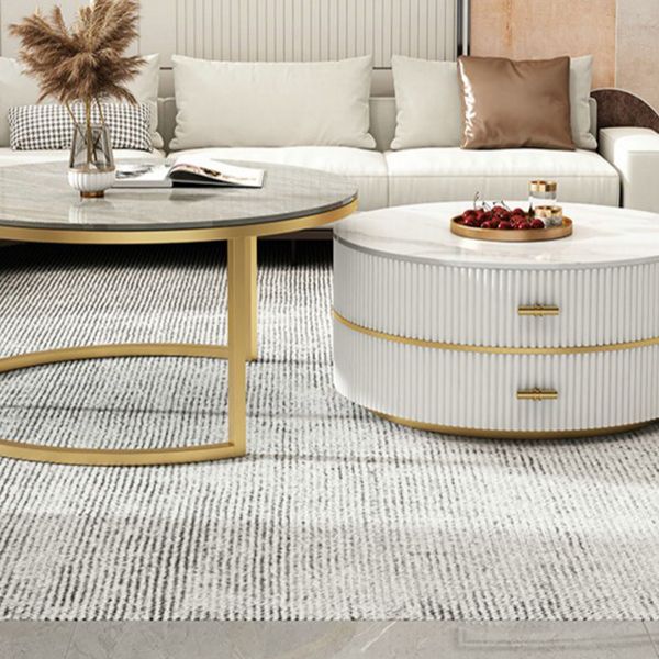 Slate Top Coffee Table Set Frame Cocktail Table with 2 Drawers