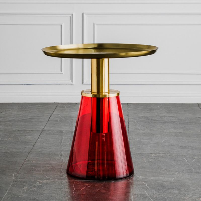 Round Metal/glass Table with Pedestal Base Base Mid-century Modern Side Table