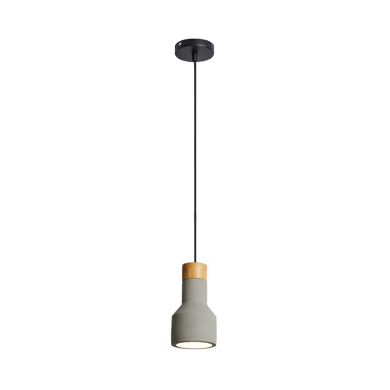 Mini Jar Shaped Cement Drop Pendant Macaron Single Green/Grey/Blue and Wood Pendulum Light for Kitchen Bar