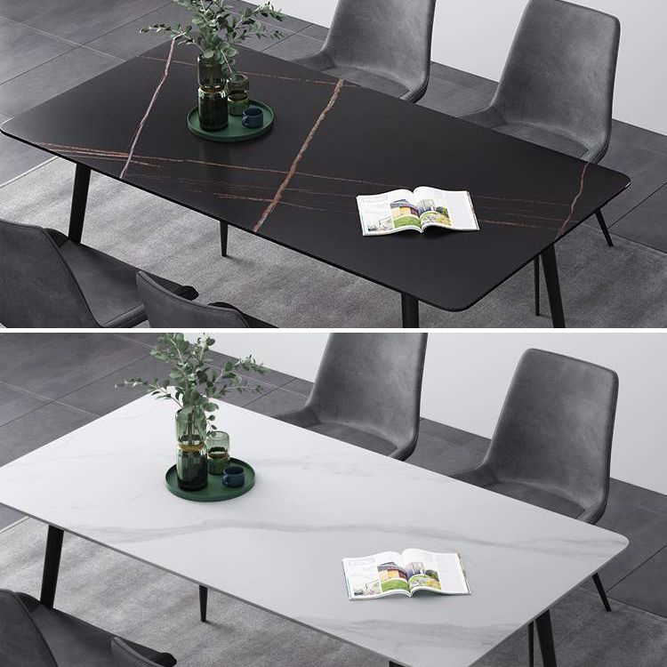 Industrial Home Sintered Stone Dining Table 4 Legs Carbon Steel Base Rectangle Table