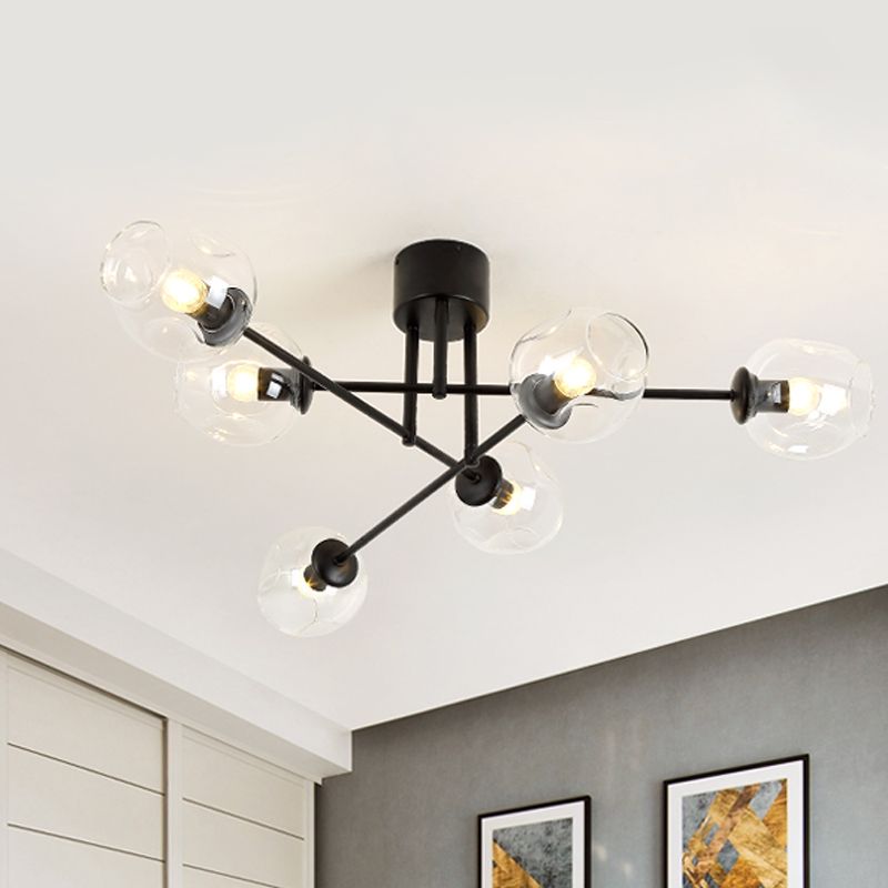 3/6/8 Lights Living Room Semi Flush Light Gold/Black Semi Flush Mount Lighting with Bubble Clear Glass Shade