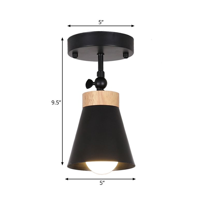 Plafoniera da incasso con paralume affusolato regolabile Plafoniera modernista in metallo a 1 luce nero/bianco