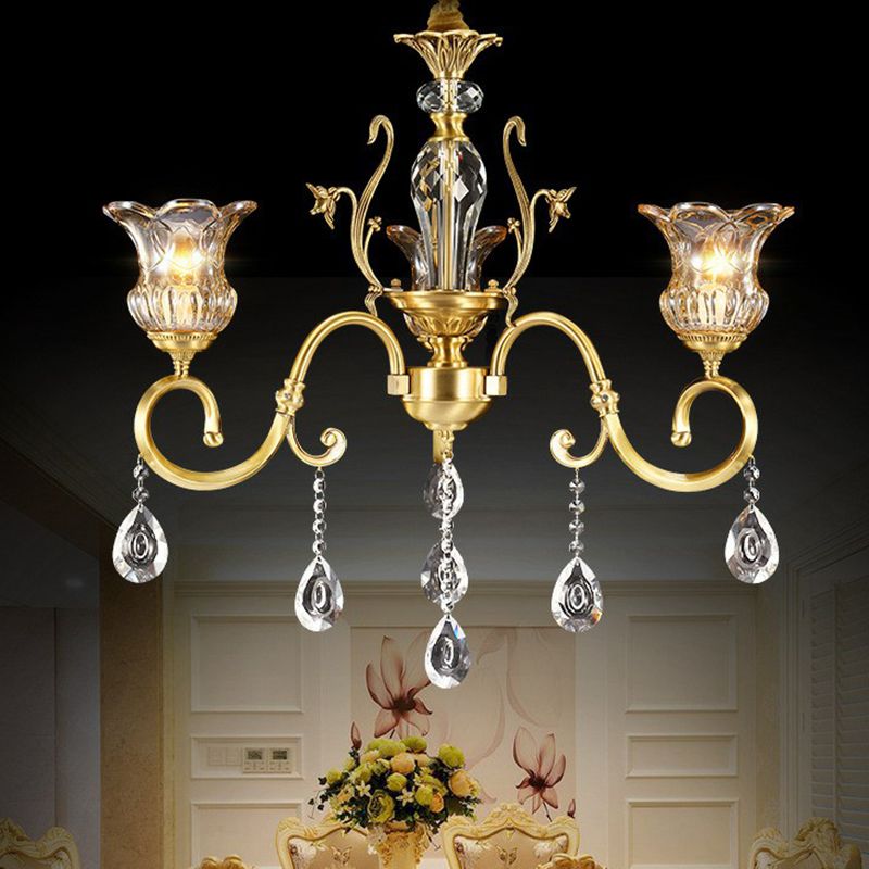 Bloem woonkamer hangende lamp retro helder kristallen glas messing kroonluchter verlichtingsarmatuur