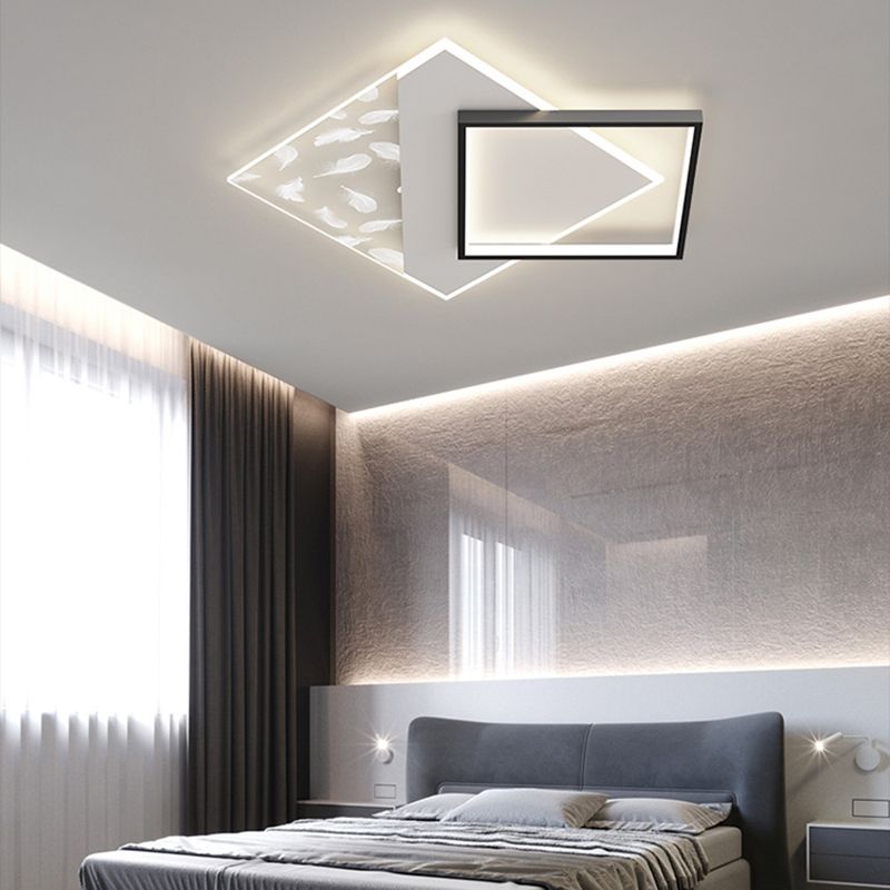 Geometry Shape LED Feather Ceiling Lamp Modern Aluminium 2 Lights Flush Mount for Bedroom