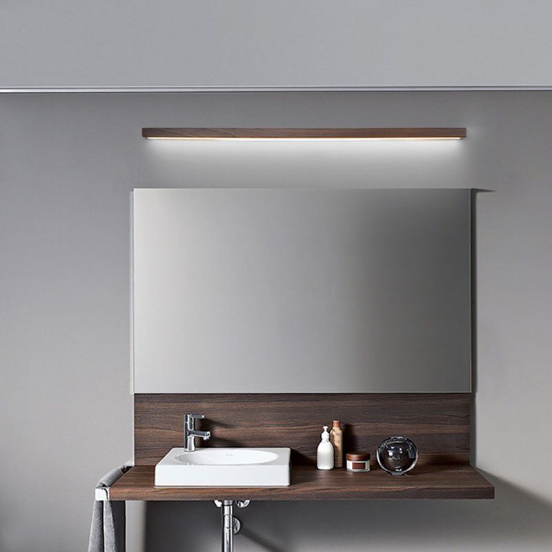 Modern Line Shape Wall Mounted Light Wood Flush Mount Wall Sconce in Brown Finish