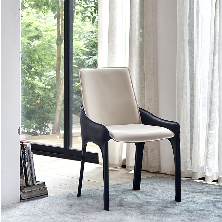 Modern Style Dining Armchairs Upholstered Solid Back Arm Chairs with Metal Legs