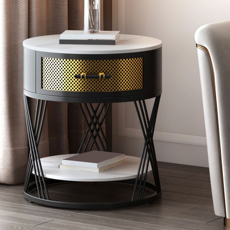 Modernistic Metal with Shelf Double Tier Living Room Drawer End Table