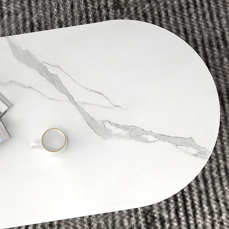 Glam Style Oval Coffee Table with Marble Top and Iron Base in Black