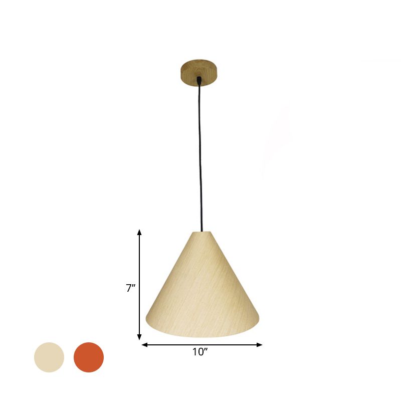 1 HEAD CAFE SUSPENSION lampe Rouge rural / beige suspendu avec une teinte en bois de conique, 10 "/ 13" de large