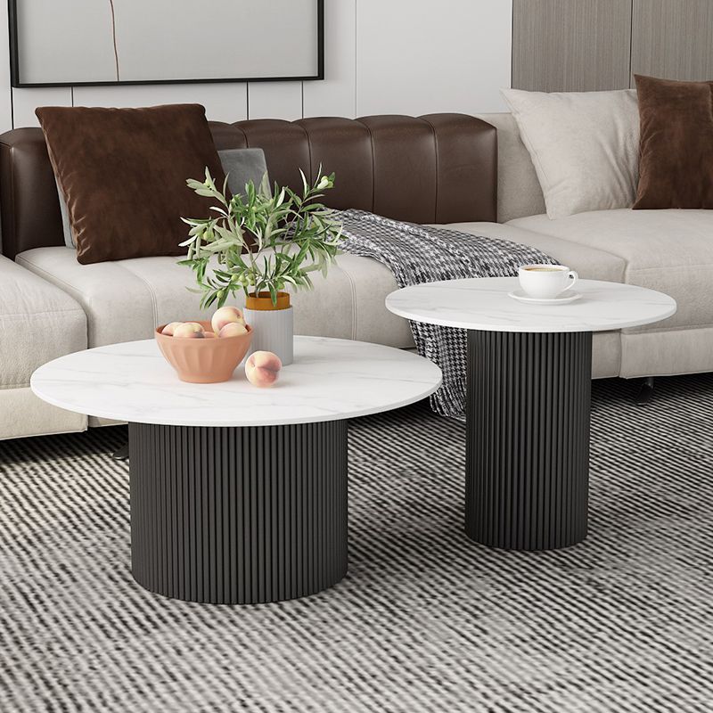 Round White Slate Coffee Table Pedestal 2 Nesting Coffee Table Set