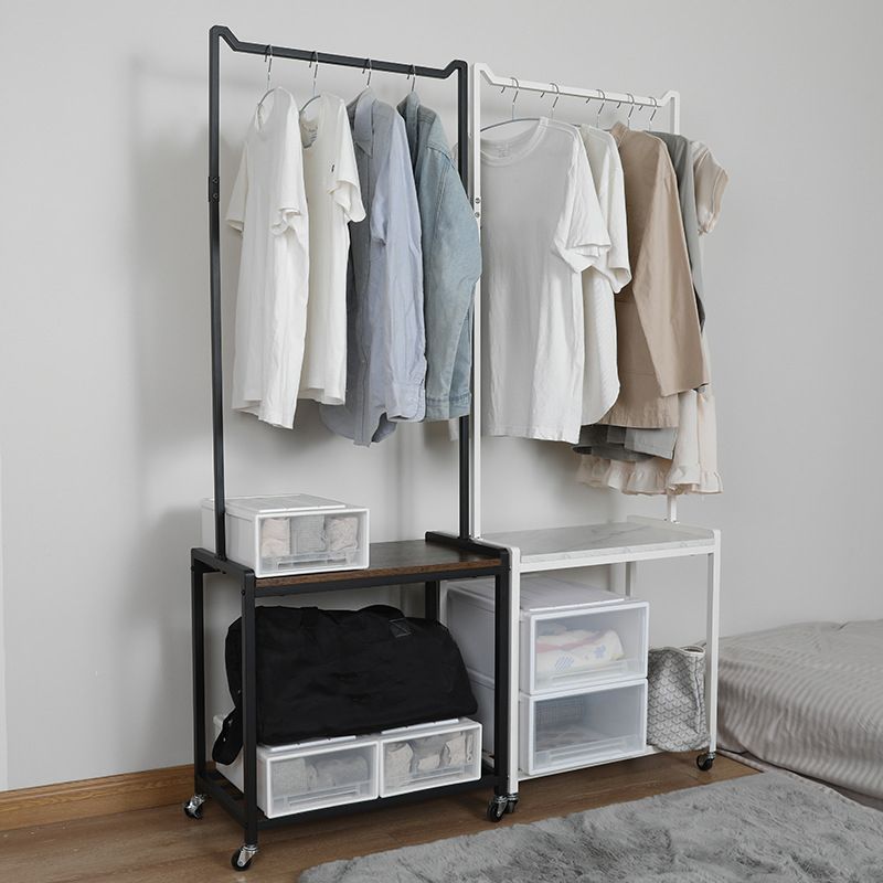 Modern Coat Rack Metal Hanging Rail Storage Shelving and Basket Entryway Kit