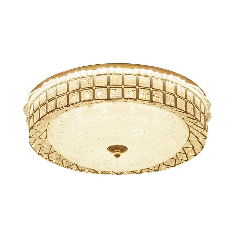 LED Circular Ceiling Light Modern Clear Crystal Flush Mount Lighting with Geometric Accent and White Glass Diffuser