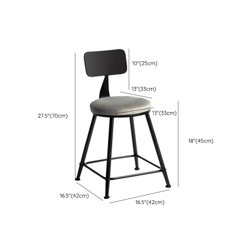 Modern Armless Backrest Counter Stool Iron Bar Stool with Velvet Cushion for Bar