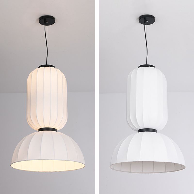 White Geometric Silk Pendant Light Nordic Modern Down Lighting for Living Room