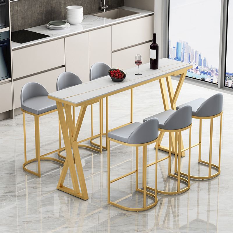 Grey Faux Leather Dining Stool Low Back Bar Stool with Metal Base