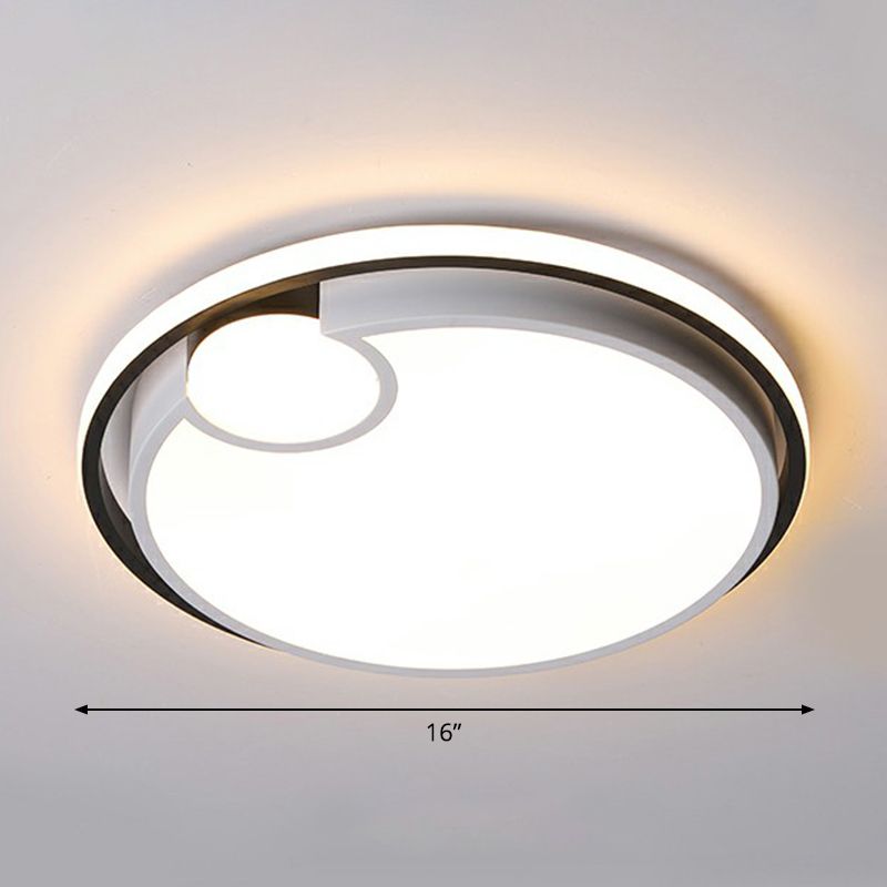 Round LED Ceiling Mounted Light Nordic Metal Bedroom Flush Light Fixture in Black-White
