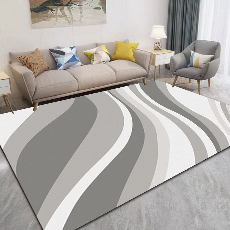 Gray Modern Rug Polyester Leaves Rug Non-Slip Backing Rug for Living Room